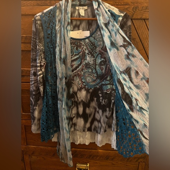 NWT Elysee 26 layered Boho Artsy layered top Crochet Vest Shirt Tunic Top Sz L - Picture 3 of 7